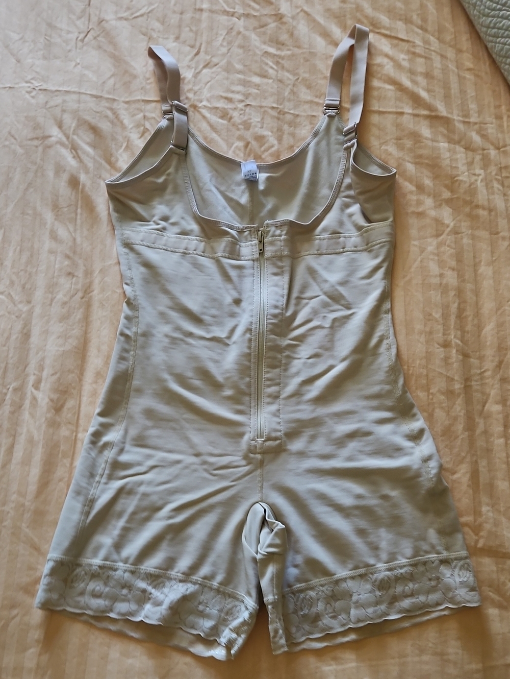 Light Beige Shapewear Bodysuit with Front Zipper